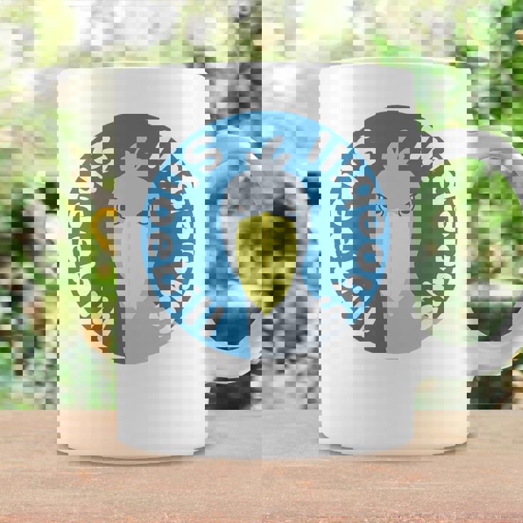 【バックプリント・背中側】ハシビロコウ『ロゴマーク』ブルー 青【どうぶつフレンズ】鳥 動物 ゆるくて かわいい イラスト コーヒーマグ ギフトのアイデア