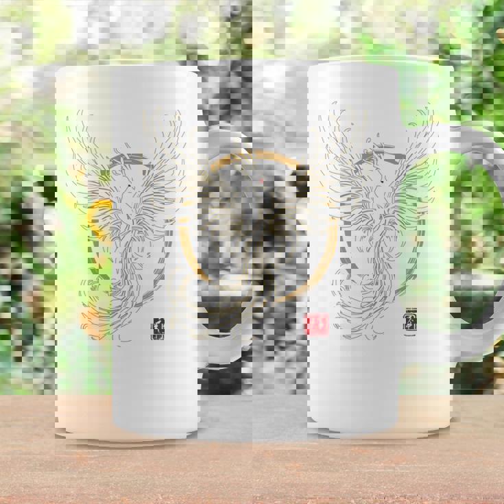 【背中側デザイン】日本文化 鳳凰デザイン 幸運を願うお守り 長袖tシャツ コーヒーマグ ギフトのアイデア