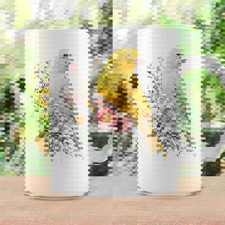 カナリアの鳥好き、ピンクの花のかわいい鳥、自然。 コーヒーマグ ギフトのアイデア