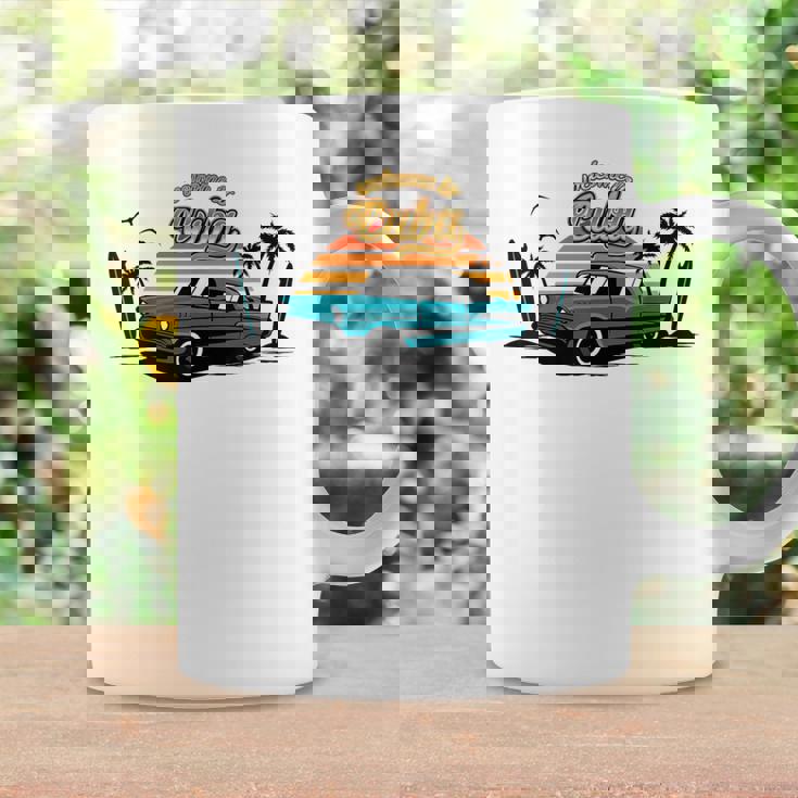 キューバ ヴィンテージカー ラム酒 葉巻 ビーチ 夕日 サーフボード ヤシの木 ハバナ ギフト お土産 太陽 カリブ海 コーヒーマグ ギフトのアイデア