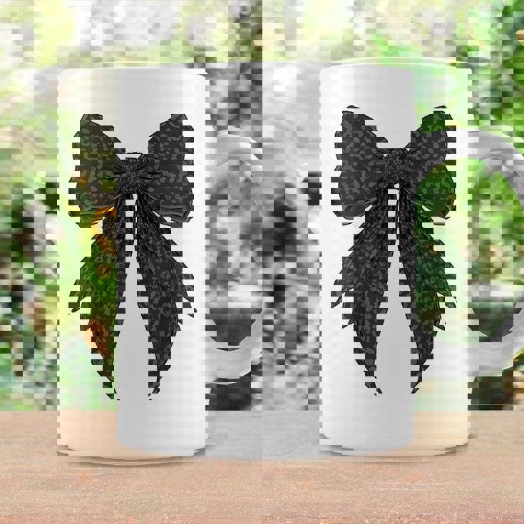 コケット リボン ブラック グレー チーター ヒョウ柄 女の子 ママ コーヒーマグ ギフトのアイデア