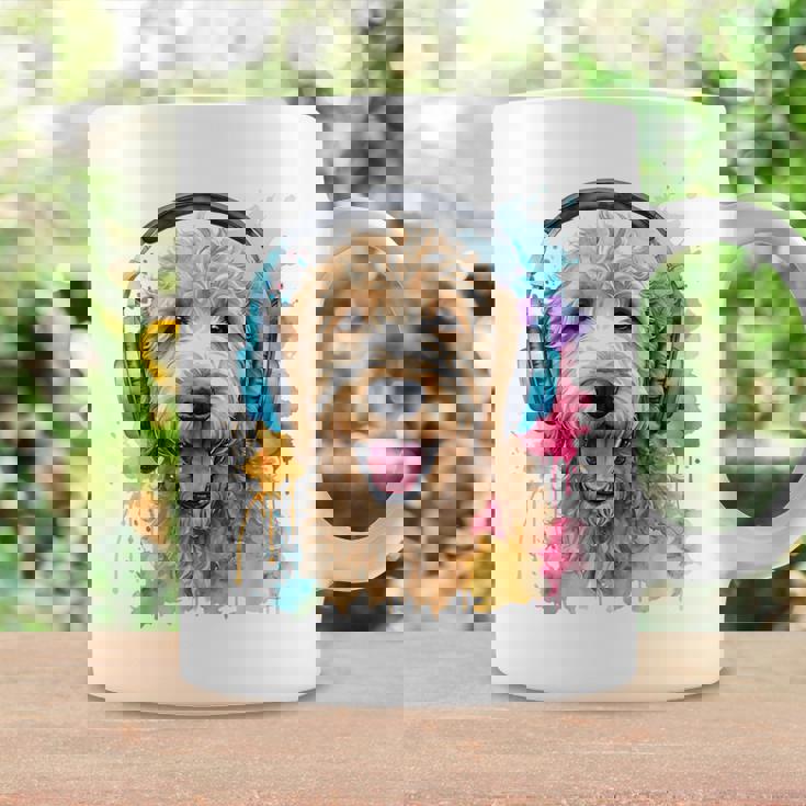 ゴールデンドゥードル、ヘッドフォン、犬、動物プリント コーヒーマグ ギフトのアイデア