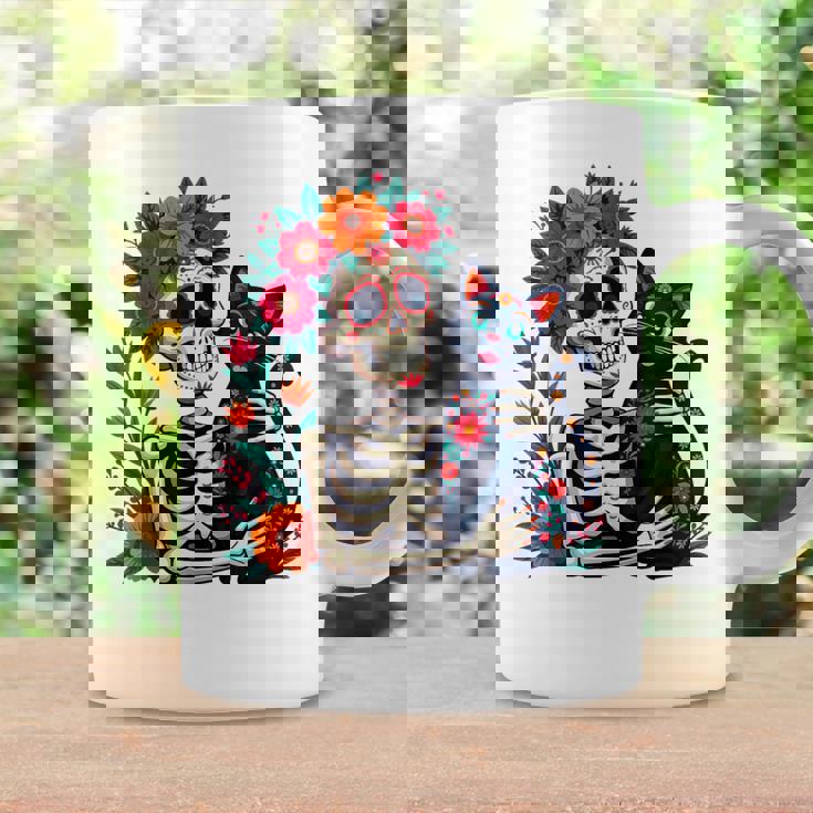 スケルトン ハグ 猫 シュガー スカル Día Los Muertos ハロウィン コーヒーマグ ギフトのアイデア