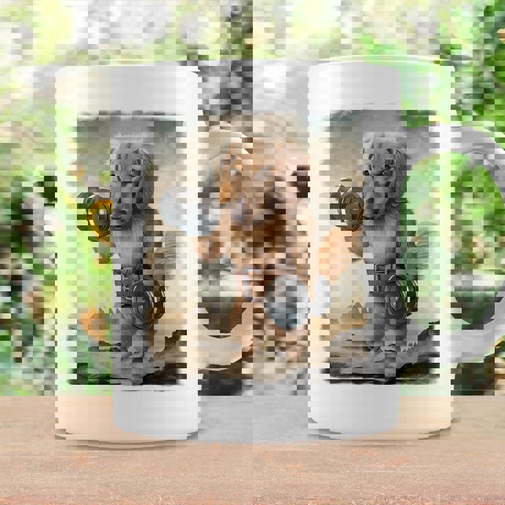 ダックスフンド 犬 筋トレ ウェイトリフティング ダンベル付き コーヒーマグ ギフトのアイデア