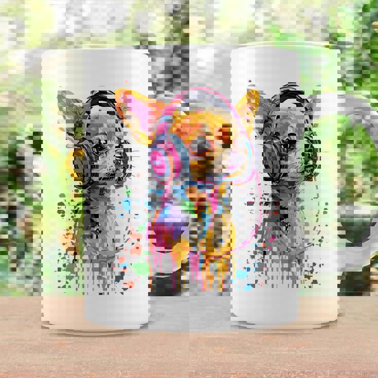 チワワの恋人 ポップアート ヘッドフォンを着て おもしろい チワワ 長袖tシャツ コーヒーマグ ギフトのアイデア