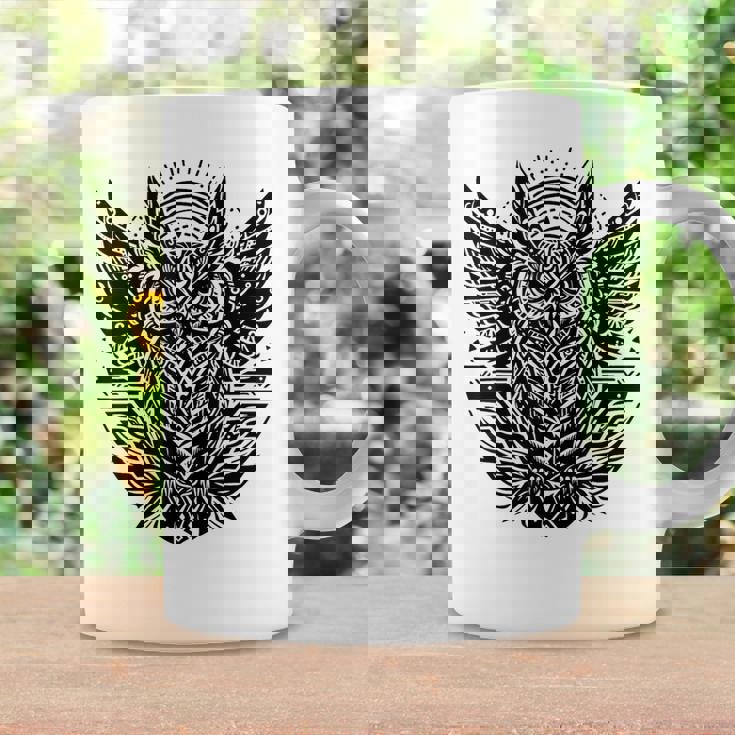 トライバル グレートフクロウ トーテム タトゥー 幾何学模様 コーヒーマグ ギフトのアイデア