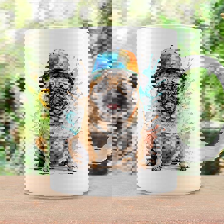 パグ、スナップバック キャップ、犬、カラフル、面白い、動物プリント コーヒーマグ ギフトのアイデア