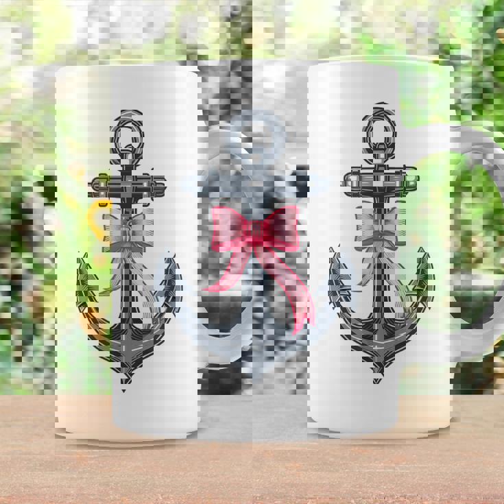 ピンクリボンボウコケット付きマリンアンカー。 コーヒーマグ ギフトのアイデア