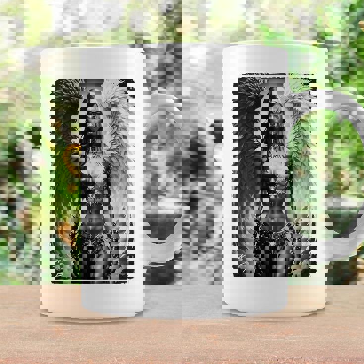 ピンナップガールtシャツ セクシーな天使の悪魔の女の子 B&W バックプリント コーヒーマグ ギフトのアイデア