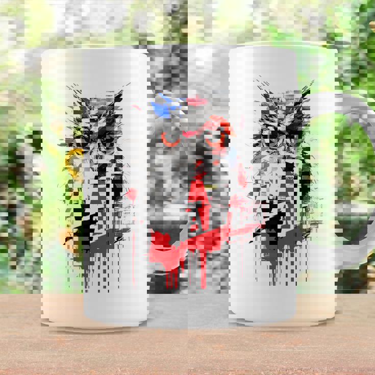 フクロウ アート 絵画 抽象 動物 描画 グラフィック フクロウ コーヒーマグ ギフトのアイデア