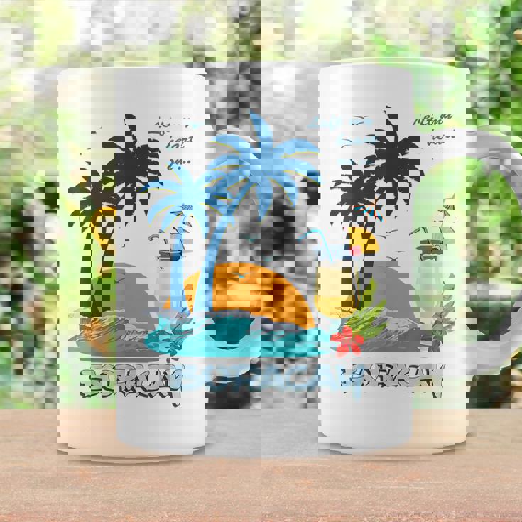 ボラカイ島 ヤシの木 日没 花 フィリピン ビーチ カクテル パラワン島 東南アジア 海鳥 島 贈り物 海 お土産 セブ コーヒーマグ ギフトのアイデア