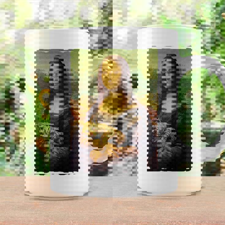 モナ・リザとオレンジ色の猫 面白いアートの絵 コーヒーマグ ギフトのアイデア