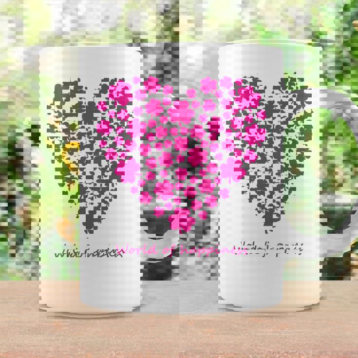 世界中の幸せを願う 可愛い ハート ピンク クローバー 反戦 平和 バックプリント コーヒーマグ ギフトのアイデア