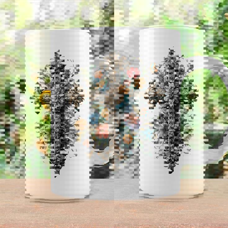 十字架 スピリチュアル キリスト 花 イエス 信仰 十字架 十字架 長袖tシャツ コーヒーマグ ギフトのアイデア