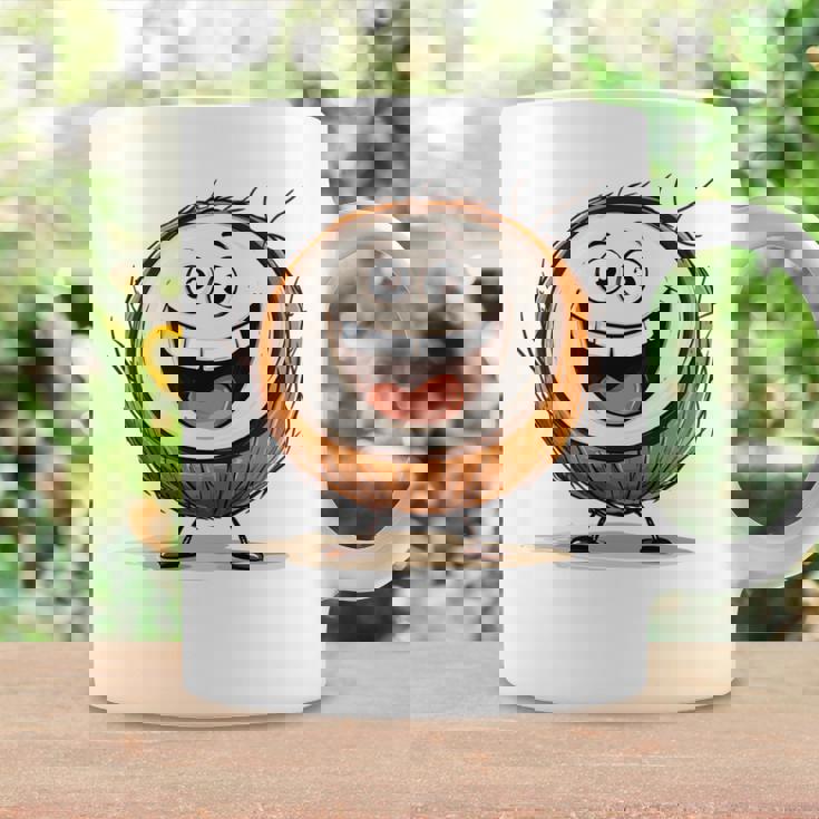 幸せな笑顔のココナッツの顔の漫画 長袖tシャツ コーヒーマグ ギフトのアイデア