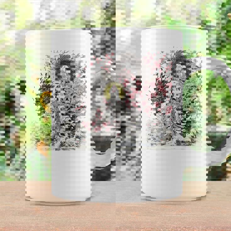 日本 浮世絵 観音菩薩 竜 桜 波 バックプリント コーヒーマグ ギフトのアイデア