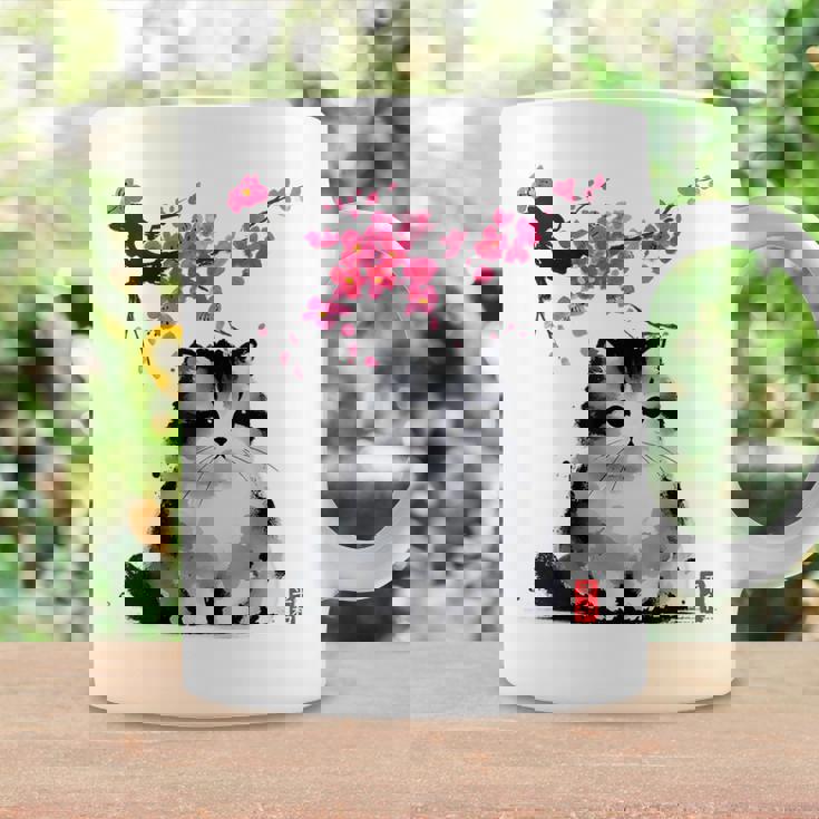 日本の墨絵マンチキン猫 桜 桜アート コーヒーマグ ギフトのアイデア