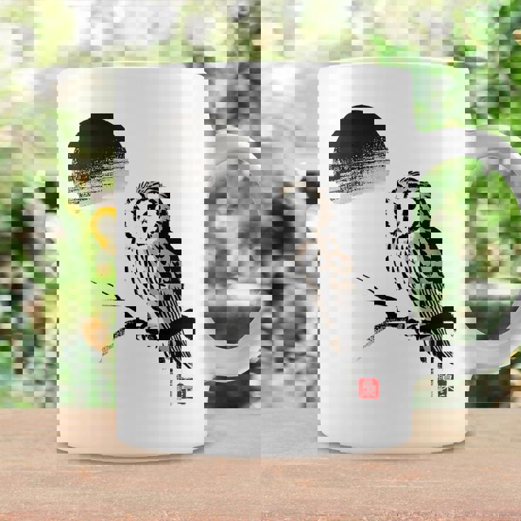 日本製 墨絵 ふくろう アート 墨筆 絵 漢字 知恵 – 日本文化デザイン コーヒーマグ ギフトのアイデア