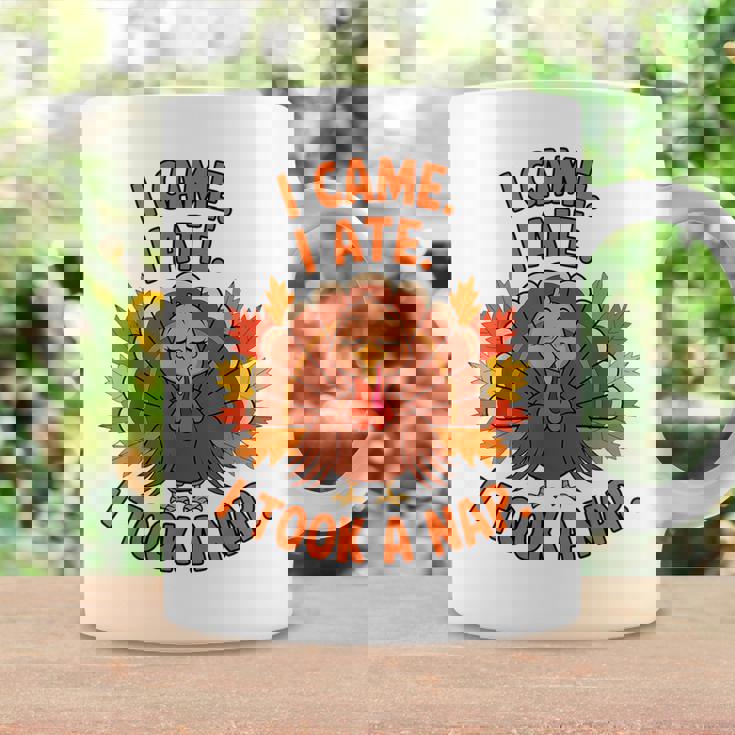 来た、食べた、昼寝した 感謝祭 家族のユーモア コーヒーマグ ギフトのアイデア