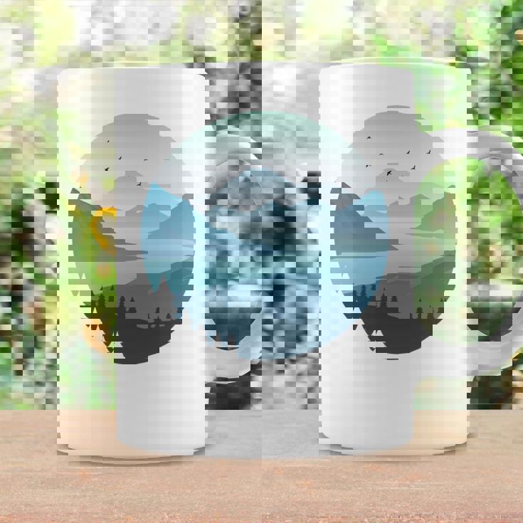 湖 森 風景 山 シルエット 長袖tシャツ コーヒーマグ ギフトのアイデア