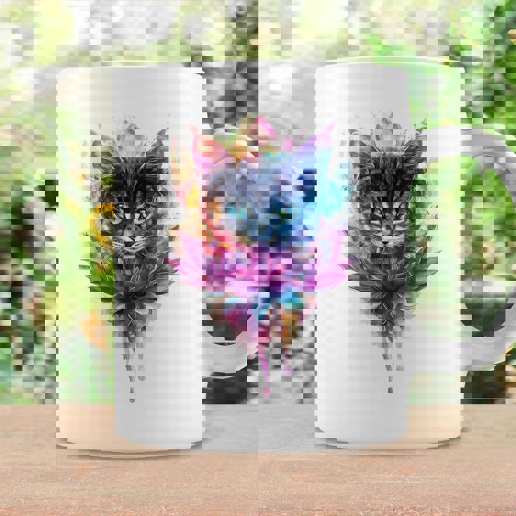 猫 花 カラフル かわいい アート 動物好き グラフィック 猫 コーヒーマグ ギフトのアイデア