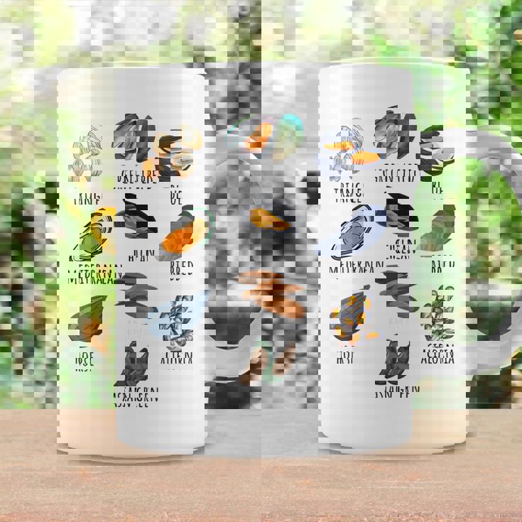 異なる種類のムール貝の品種コレクション、かわいいムール貝が大好き コーヒーマグ ギフトのアイデア