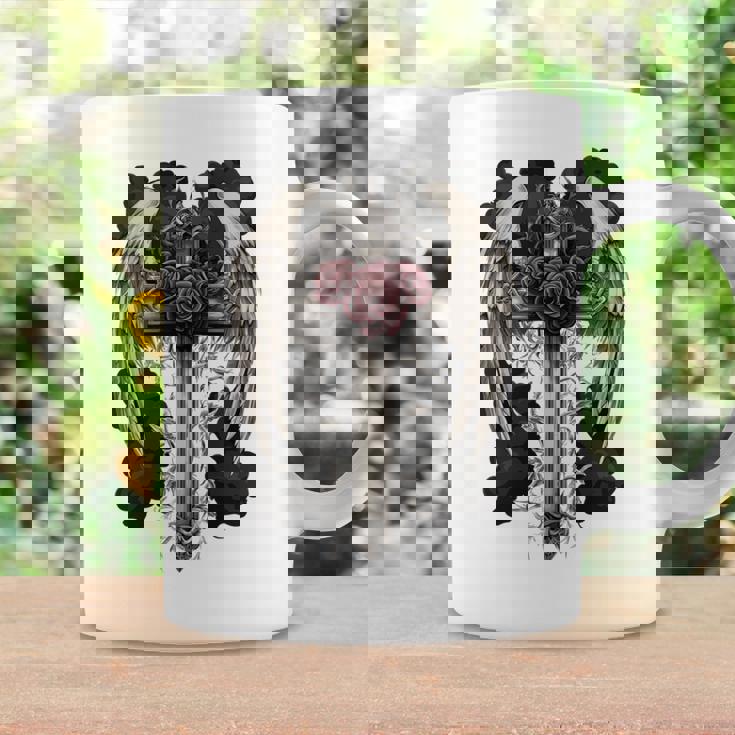 翼とバラのゴシック・クロス 長袖tシャツ コーヒーマグ ギフトのアイデア