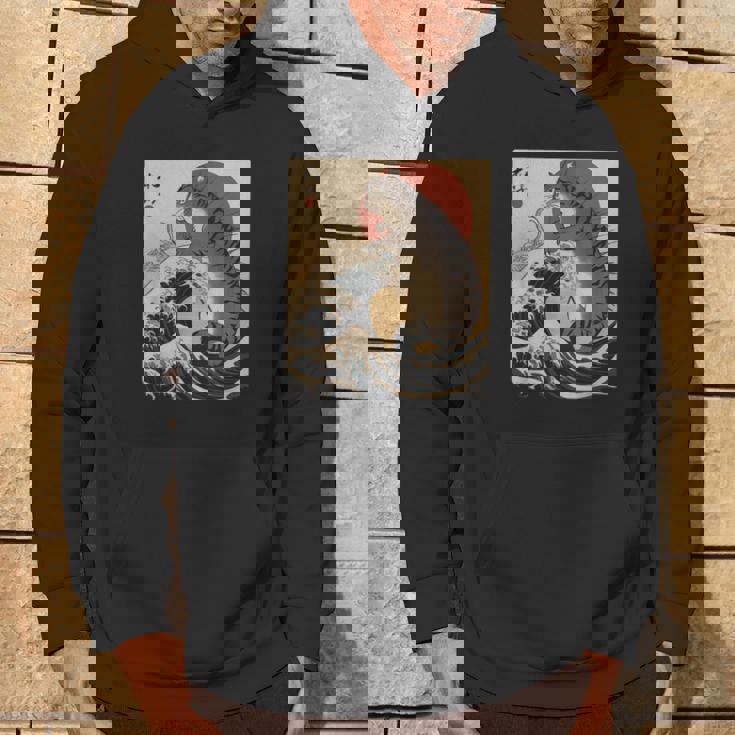 Catzilla 日本の波 ヴィンテージ 夕日 面白い 猫 アート パーカー ライフスタイル