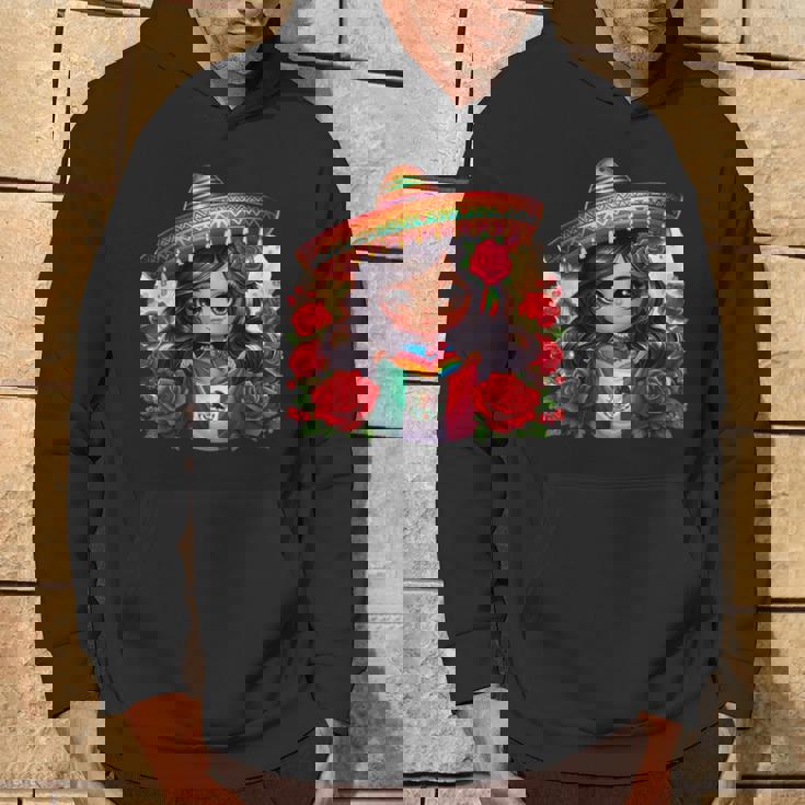 Long Haired Curvy Mexican Chibi Zarape Roses Mexican Pride パーカー ライフスタイル