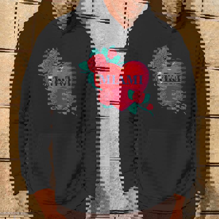 I Love Miami Miami Love Heart & Roses Illustration Graphic パーカー ライフスタイル