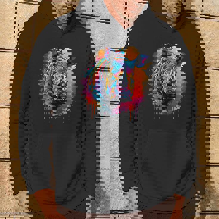 Rhinoceros アートワーク ポートレート 動物 アート カラフル スプラッシュ サイ パーカー ライフスタイル