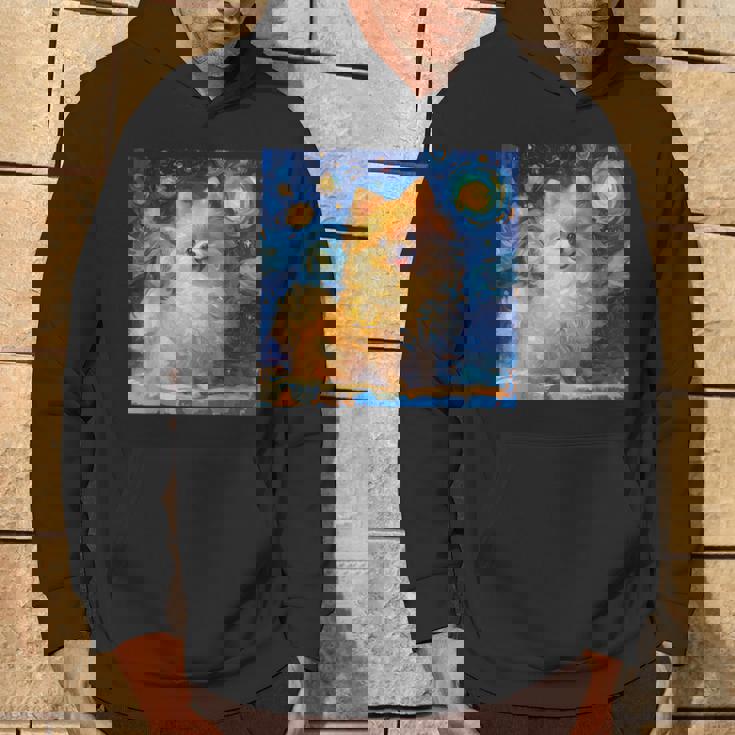 かわいいポメラニアン犬 星月夜 ヴィンセント・ヴァン・ゴッホ絵画 パーカー ライフスタイル