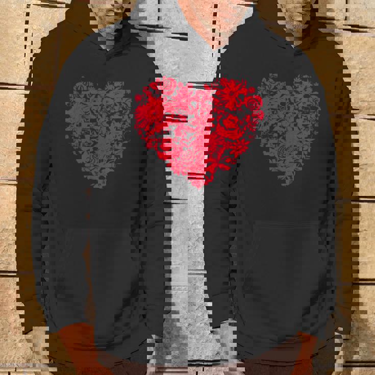 かわいい花赤いハート花のバレンタインデーの愛 パーカー ライフスタイル