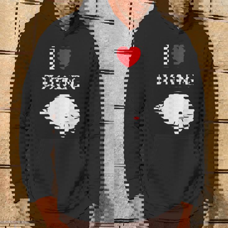 かわいい面白いシンプルなジュゴンの魚を引用します。 I Love Dugong パーカー ライフスタイル