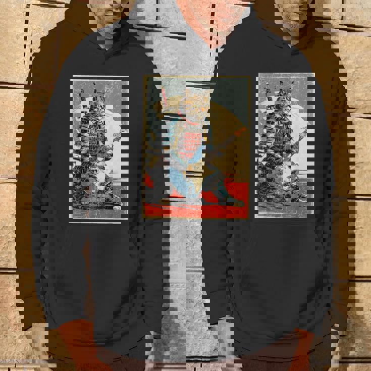 アニメ 日本の侍猫 エレキギターを弾くアートワーク パーカー ライフスタイル