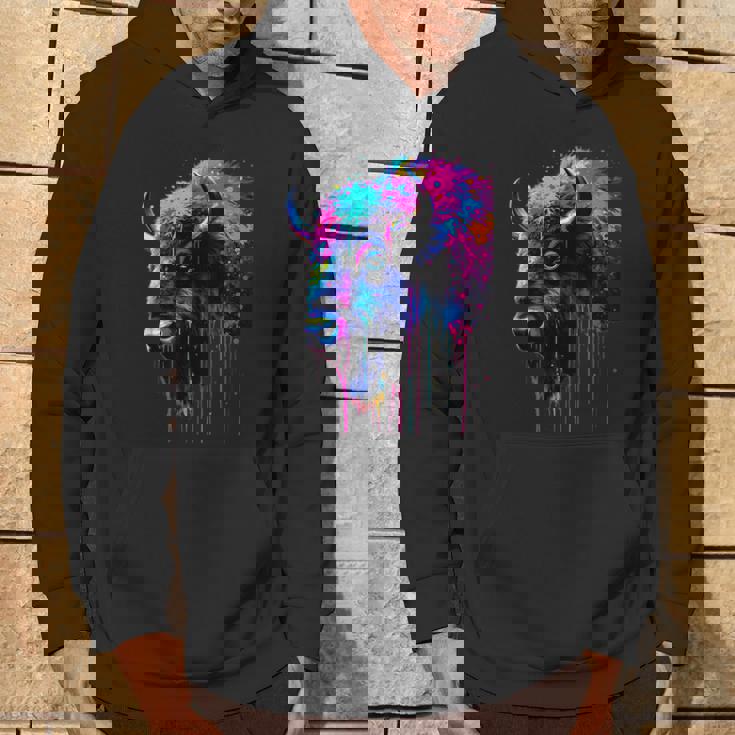 アメリカンバイソンカラーポップアート 美しいアメリカンバイソン愛好家 パーカー ライフスタイル