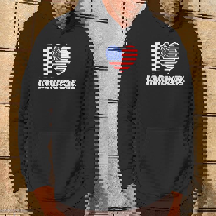 アメリカ国旗とハートのアイ・ラブ・ハンバーガー パーカー ライフスタイル