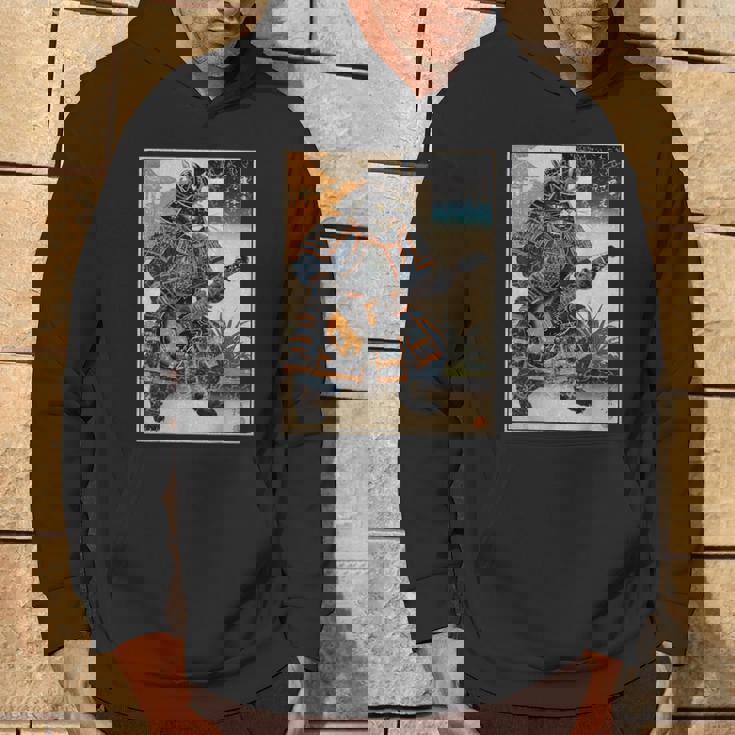 エレキギターを弾く日本の侍猫 浮世墨アート パーカー ライフスタイル