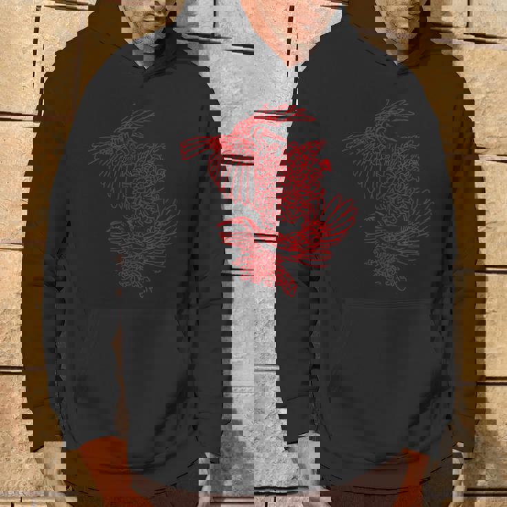 オリジナルツインサギと菊レッドラインアート パーカー ライフスタイル