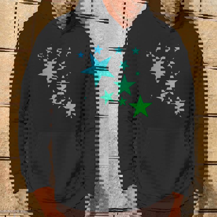 カラフルなグリーンブルーの星、星柄デザイン。 パーカー ライフスタイル