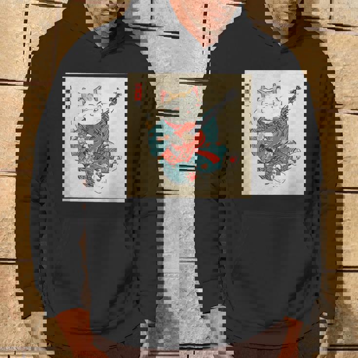 ギター奏でる猫 着物姿 ヴィンテージ 日本美術 面白い パーカー ライフスタイル