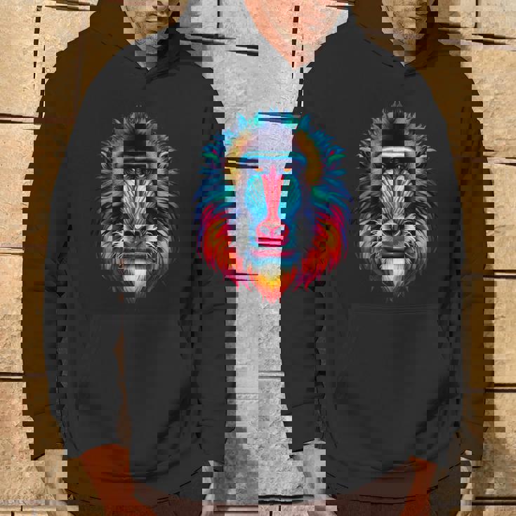 クール マンドリル 猿の精霊 動物 イラスト 絞り染め アート パーカー ライフスタイル