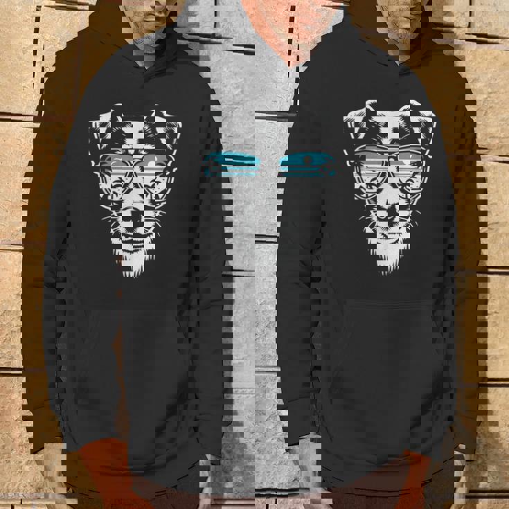 クールなジャック ラッセル テリア犬サングラス グラフィック デザイン パーカー ライフスタイル