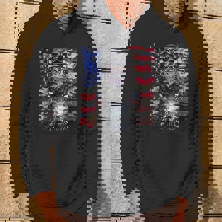 グレー 猫 ねこ バイク 星条旗 アメリカ パーカー ライフスタイル