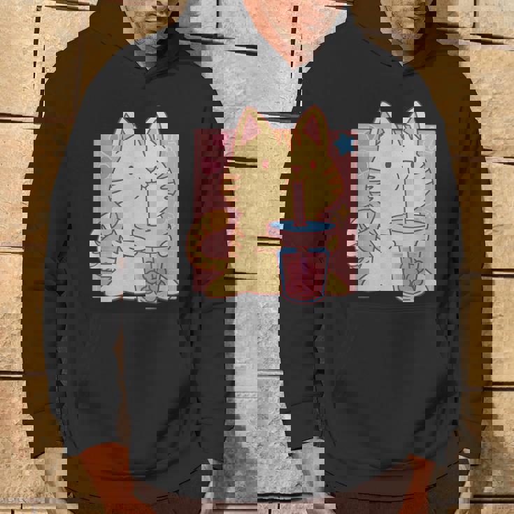 トラ猫とボバ茶のかわいいかわいい猫のグラフィック パーカー ライフスタイル