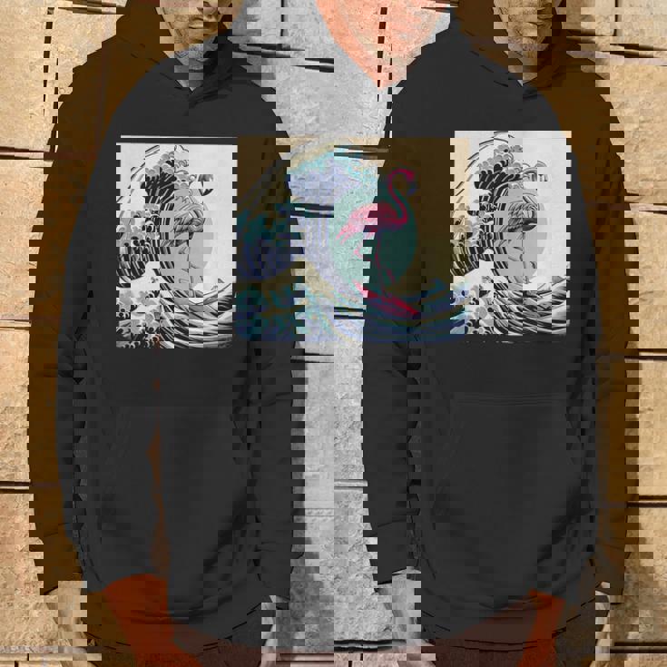 トロピカルピンク フラミンゴ グレートビッグウェーブサーファー オーシャンビーチ パーカー ライフスタイル