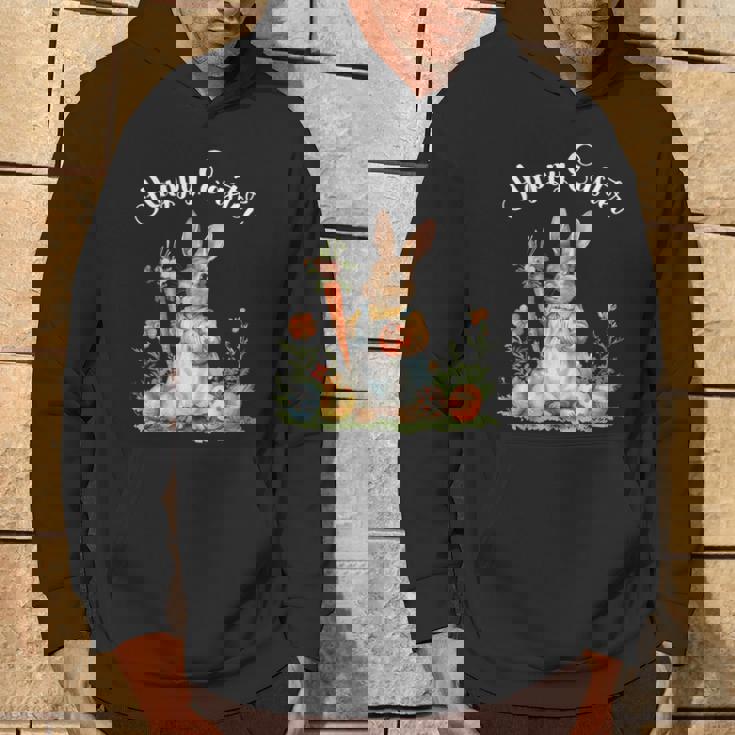 ハッピーイースターバニーニンジンイースターエッグ イースターラビットアートワーク パーカー ライフスタイル