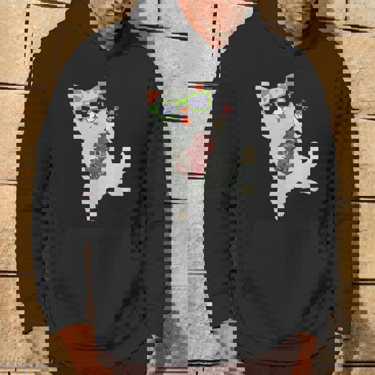 ハワイアンウケ猫遊びウクレレバッジポケット パーカー ライフスタイル