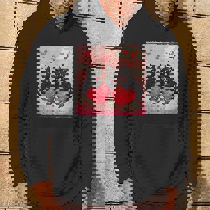 ハートのある黒猫 バレンタインデー アートペインティング パーカー ライフスタイル