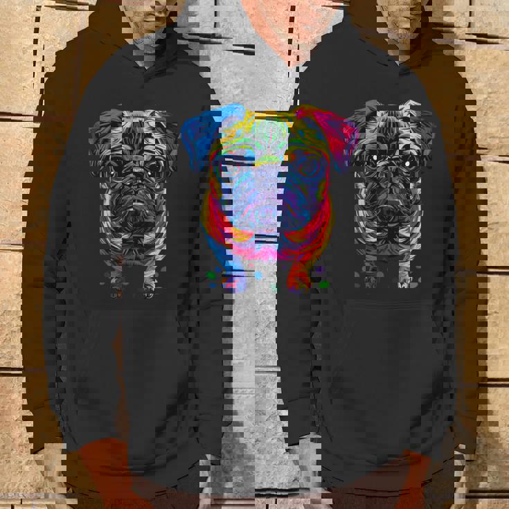 パグ犬 カラフルカラー ポップアート レインボー カーリン キュート パグ パーカー ライフスタイル